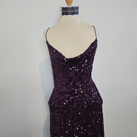 Plum Esperanza Formal Sleeveless A-line Front Slit Sequin Long Dress Sz S (758) - Picture 2 of 16